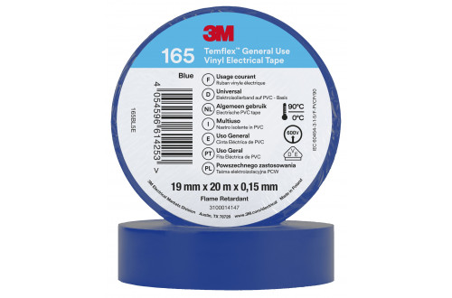 3M - 3M TEMFLEX VINYL ISOLATIETAPE 165, BLAUW, 19mm x 20m