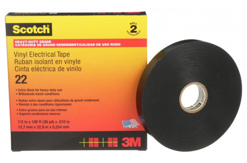 3M - SCOTCH 22 RUBAN ISOLANT ÉLECTRIQUE EN VINYLE, NOIRE, 12mm x 33m, 0,25mm