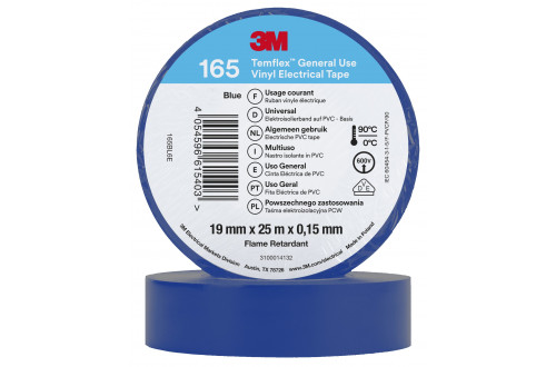 3M - 3M TEMFLEX VINYL ISOLATIETAPE 165, BLAUW, 19mm x 25m