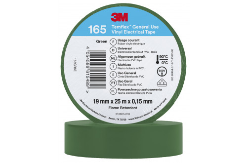 3M - 3M TEMFLEX VINYL ISOLATIETAPE 165, GROEN, 19mm x 25m