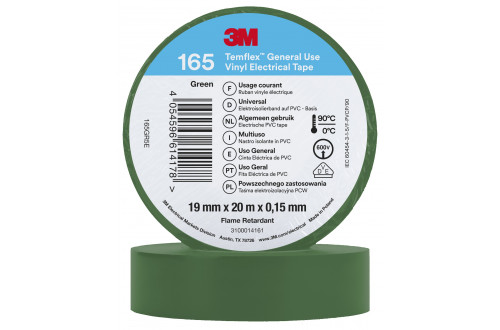 3M - 3M TEMFLEX VINYL ISOLATIETAPE 165, GROEN, 19mm x 20m