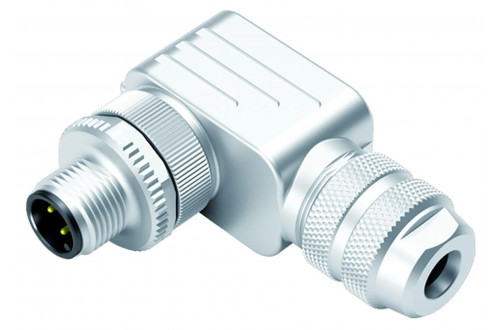 BINDER - M12-A, angled, screw clamp/solder, shielding ring, shieldable