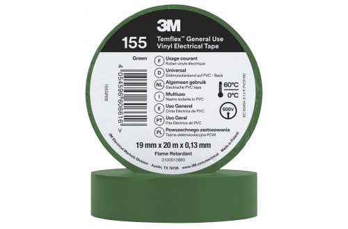 3M - 3M TEMFLEX VINYL ISOLATIETAPE 155, GROEN, 19mm x 20m