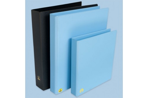  - BINDER WITH ESD LOGO, BLUE, DISSIPATIVE, DIN A5, THICKNESS 20mm, 2 RINGS