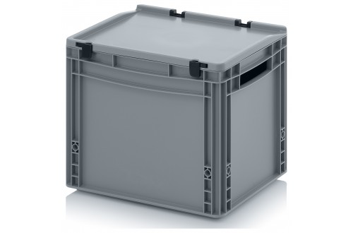  - EURO CONTAINERS WITH HINGE LID, OPEN HANDLES, GREY 40x30x33,5cm