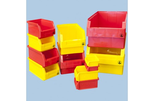  - ESD STACKABLE PLASTIC BIN WITH REAR GRIP 500x300x250mm, SIZE 1, RED