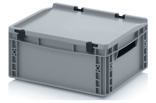  - EUROBOXEN MET SCHARNIERDEKSEL, OPEN HANDVATTEN, GRIJS 40x30x18,5cm