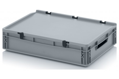  - EURO CONTAINERS WITH HINGE LID, OPEN HANDLES, GREY 60x40x13,5cm