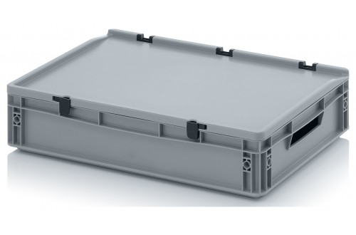  - EUROBOXEN MET SCHARNIERDEKSEL, OPEN HANDVATTEN, GRIJS 60x40x13,5cm