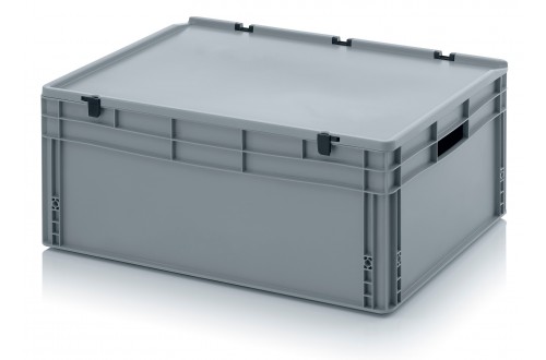  - EURO CONTAINERS WITH HINGE LID, OPEN HANDLES, GREY 80x60x33,5cm