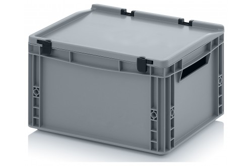  - EUROBOXEN MET SCHARNIERDEKSEL, OPEN HANDVATTEN, GRIJS 40x30x23,5cm