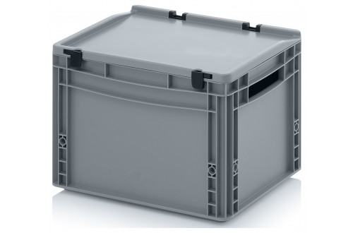  - EUROBOXEN MET SCHARNIERDEKSEL, OPEN HANDVATTEN, GRIJS 40x30x28,5cm