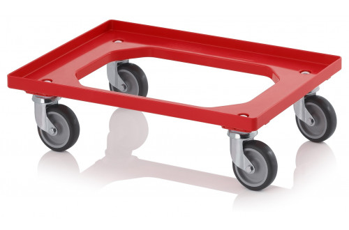  - TRANSPORTROLLER COMPACT MET RUBBEREN WIELEN 62x42cm ROOD