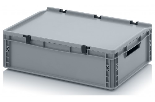  - EURO CONTAINERS WITH HINGE LID, OPEN HANDLES, GREY 60x40x18,5cm