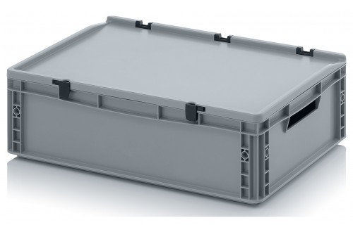  - EUROBOXEN MET SCHARNIERDEKSEL, OPEN HANDVATTEN, GRIJS 60x40x18,5cm