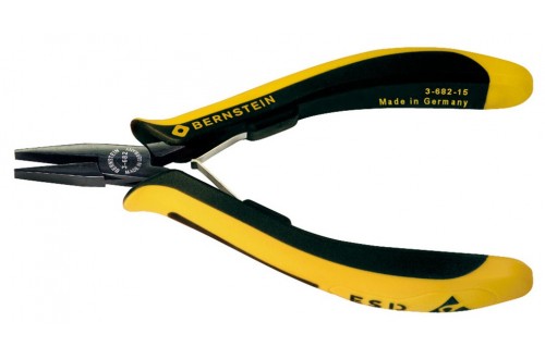 BERNSTEIN - FLAT NOSE PLIERS EUROLINE, 130 MM, DISSIPATIVE BICOLOURED HAND GUARD