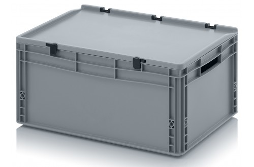  - EURO CONTAINERS WITH HINGE LID, OPEN HANDLES, GREY 60x40x28,5cm