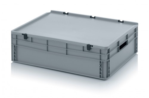  - EURO CONTAINERS WITH HINGE LID, OPEN HANDLES, GREY 80x60x23,5cm