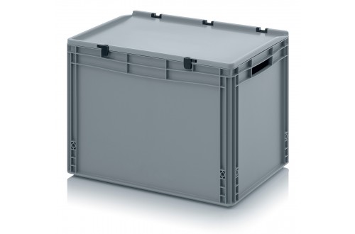  - EURO CONTAINERS WITH HINGE LID, OPEN HANDLES, GREY 60x40x43,5cm