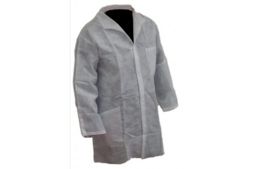  - ESD-SAFE DISPOSABLE COAT, SIZE M, UNISEX, 3 POCKET, NON WOVEN, WHITE