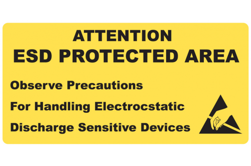 - YELLOW RIGID SIGN "ATTENTION ESD PROTECTED AREA" 150x300mm
