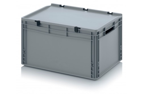  - EURO CONTAINERS WITH HINGE LID, OPEN HANDLES, GREY 60x40x33,5cm