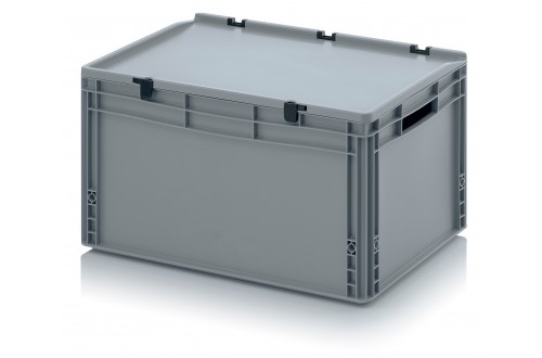  - EUROBOXEN MET SCHARNIERDEKSEL, OPEN HANDVATTEN, GRIJS 60x40x33,5cm