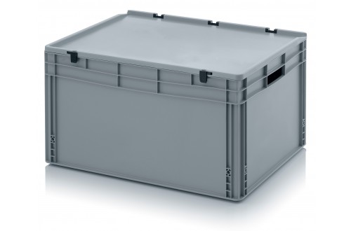  - EURO CONTAINERS WITH HINGE LID, OPEN HANDLES, GREY 80x60x43,5cm