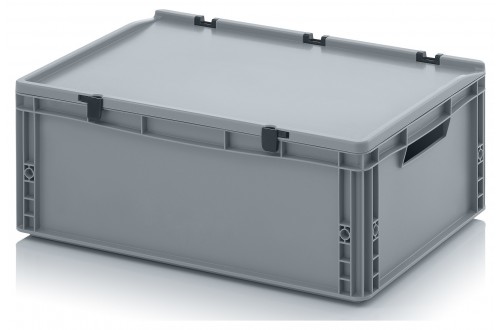  - EURO CONTAINERS WITH HINGE LID, OPEN HANDLES, GREY 60x40x23,5cm